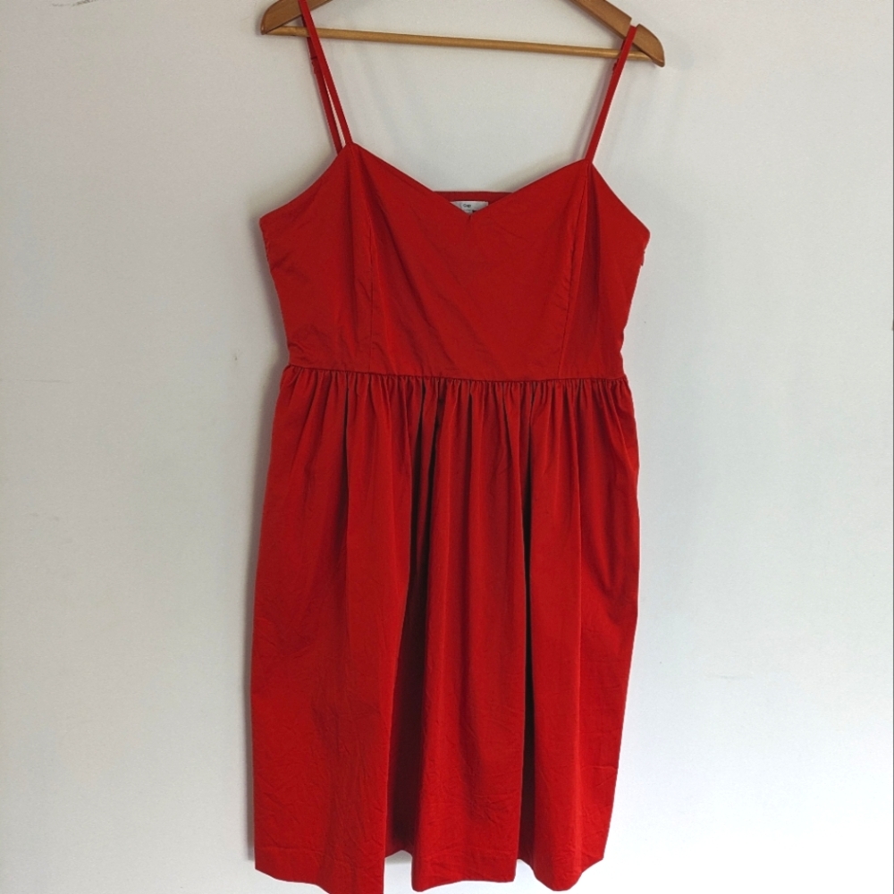 Gap Cotton Sateen Sweetheart Spaghetti Strap Dress Red Size 14